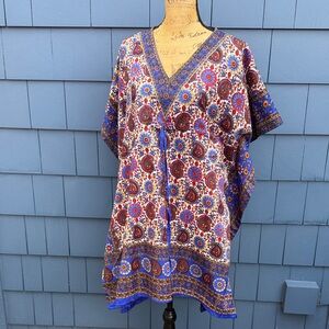 Asha Elegant Floral V-Neck Tunic small oversized purple brown coverup